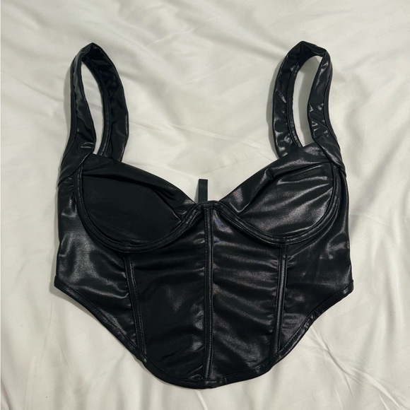ASYOU Wet Look Corset Top in Black - Picture 3 of 6